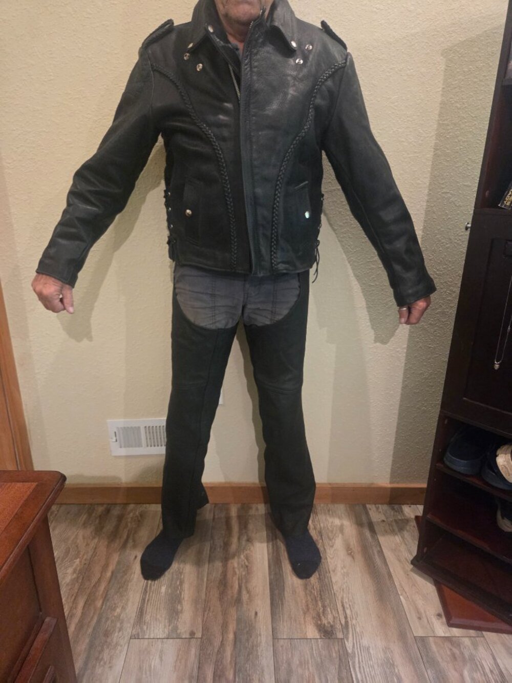 Men’s Black Leather Chaps with Braided Detail